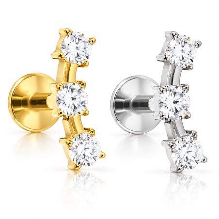 Piercing de Orelha - Labret Cluster Trio Ponto de Luz  - Titânio PVD Gold - 7TRG221