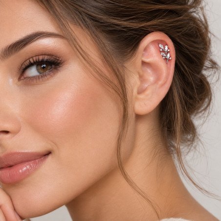 Piercing de Orelha - Labret Ramo de Flor Zircônias  - Titânio PVD Gold - 7TRG223