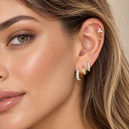 Piercing de Orelha - Labret Trillion Zircônia com Corrente - Titânio PVD Gold - 7TRG227