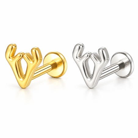 Piercing de Tragus em Aço Cirúrgico - Labret Chifre de Alce - PVD Gold - Rosca Interna - 7TRG231