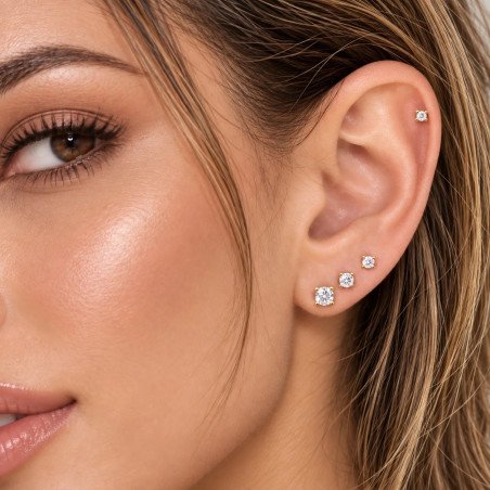 Piercing de Orelha - Australiano Labret com Zircônia Superior - Anatômico - Titânio Natural ou PVD Gold - Ponto de Luz - 7TRG233