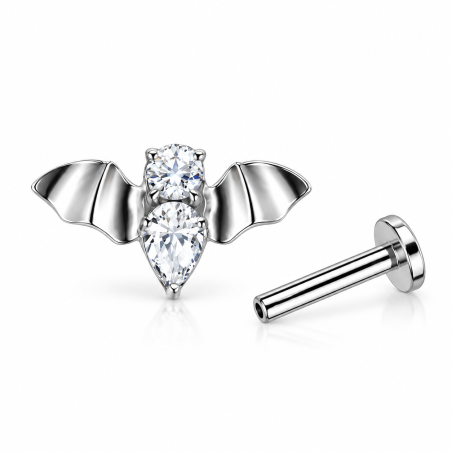Piercing de Orelha Labret - Morcego com Zircônias - Titânio - 7TRG235