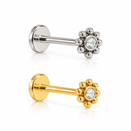 Piercing para Orelha - Labret Mini Sol Indiano - Titânio PVD Gold -7TRG245