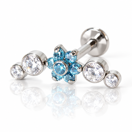 Labret em Titânio para Tragus, Hélix ou Conch - Cluster Flor com Zircônias - 7TRG246