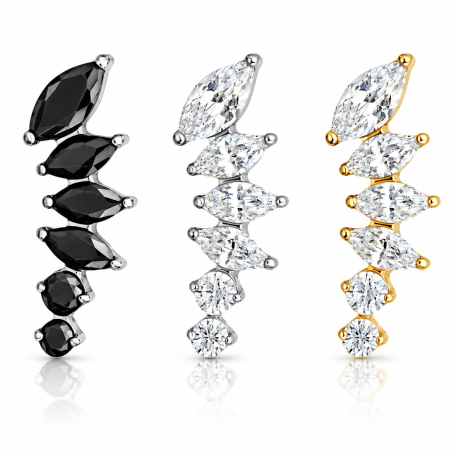 Piercing em Titânio para Tragus, Hélix ou Conch - Cluster Navete Zircônias Pretas - 7TRG250