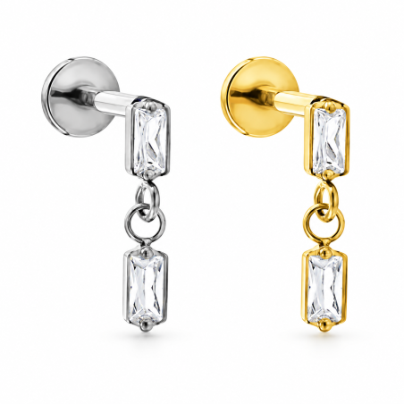 Piercing de Orelha - Labret Zircônias Baguete Estilo Pendente - Titânio - 7TRG254