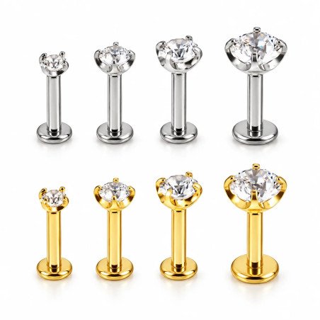 Piercing de Orelha - Australiano Labret com Zircônia Superior - Anatômico - Titânio Natural ou PVD Gold - Ponto de Luz - 7TRG255