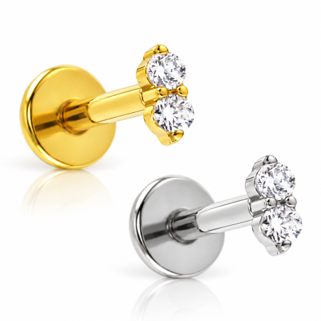 Piercing de Orelha - Labret Classic Duas Zircônias - Titânio - 7TRG257