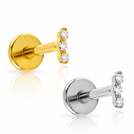 Piercing de Orelha - Labret Classic 3 Zircônias - Titânio - 7TRG258