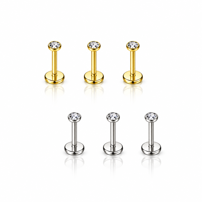 Piercing Australiano 0.8mm em Titânio Natural ou PVD Gold - Pin Push Tragus ou Hélix - Mini Ponto de Luz - 7TRG259