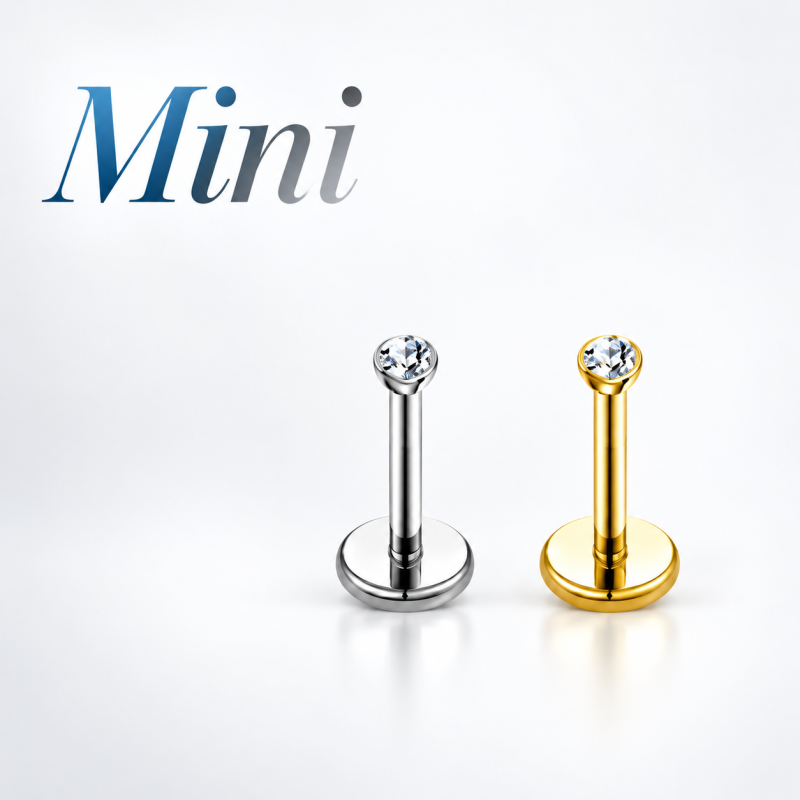 Piercing Australiano 0.8mm em Titânio Natural ou PVD Gold - Pin Push Tragus ou Hélix - Mini Ponto de Luz - 7TRG259