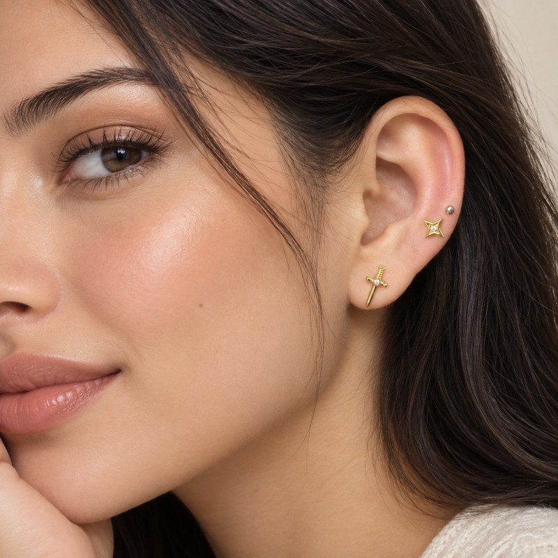 Piercing de Orelha - Labret Estrela com Zircônia - Titânio - 7TRG261
