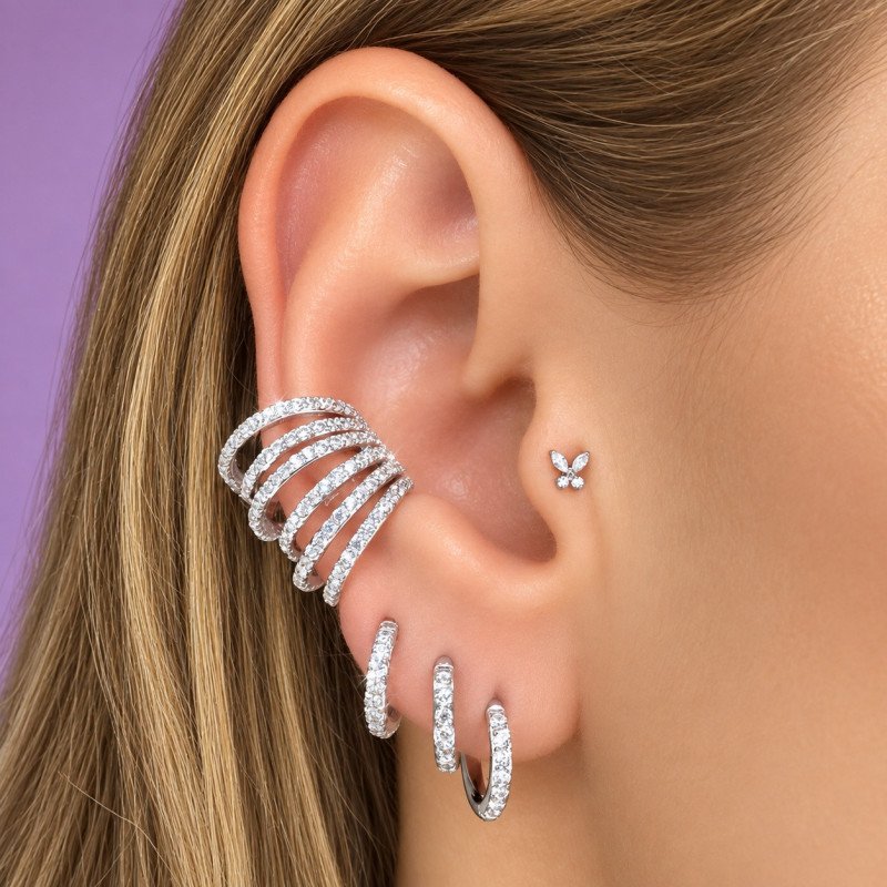 Piercing Labret Mini Borboleta em Titânio - Pin Push  Haste Mais Fina - 7TRG265