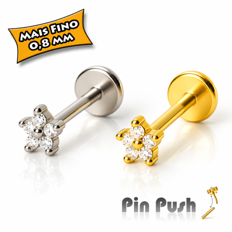 Piercing Labret Mini Florzinha em Titânio - Pin Push  Haste Mais Fina - 7TRG266