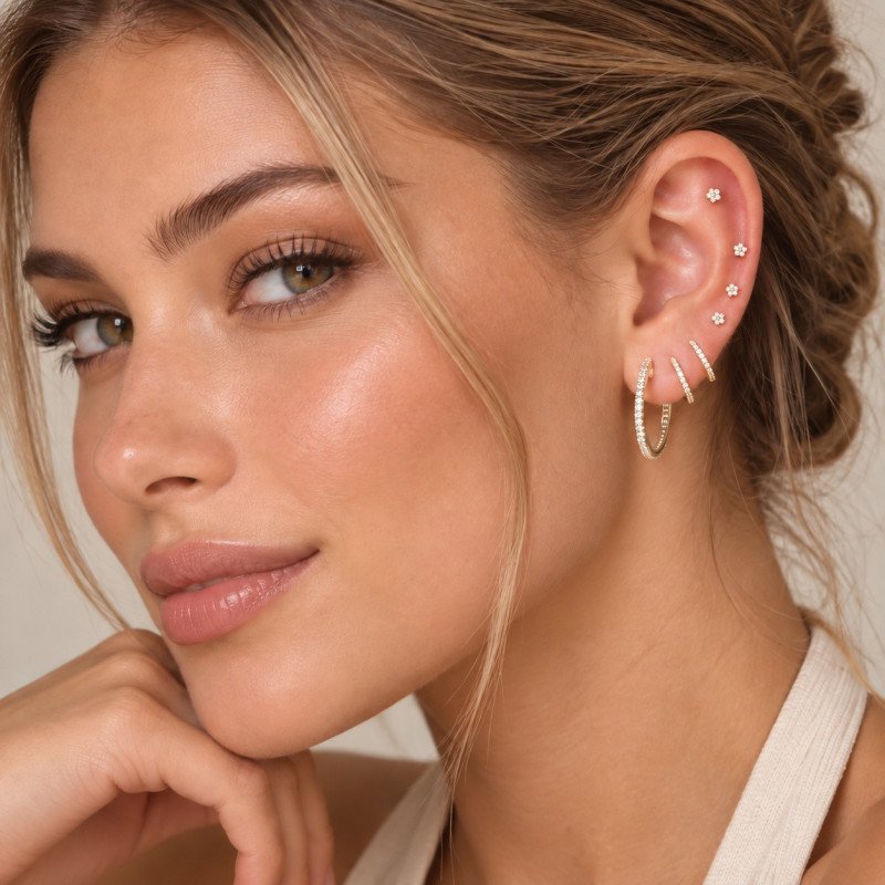 Piercing Labret Mini Florzinha em Titânio - Pin Push  Haste Mais Fina - 7TRG266