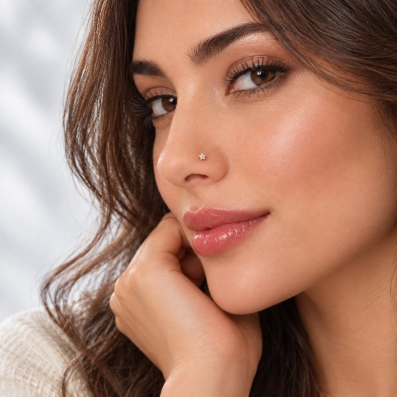 Piercing Labret Mini Florzinha em Titânio - Pin Push  Haste Mais Fina - 7TRG266