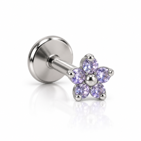 Piercing de Orelha Labret - Flor com Zircônias Roxas - Titânio - 7TRG268