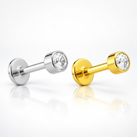 Piercing de Orelha em Titânio - Copinho com Zircônia - Pin Push - 7TRG274