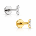Piercing de Orelha - Labret Mini Classic 3 Zircônias - Titânio - 7TRG280