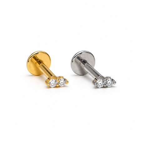 Piercing de Orelha - Labret Mini 2 Zircônias - Titânio - 7TRG285