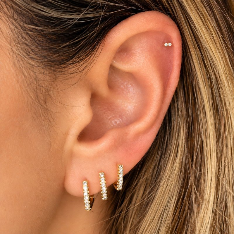 Piercing de Orelha - Labret Mini 2 Zircônias - Titânio - 7TRG285