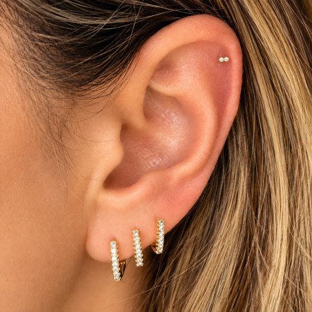 Piercing de Orelha - Labret Mini 2 Zircônias - Titânio - 7TRG285