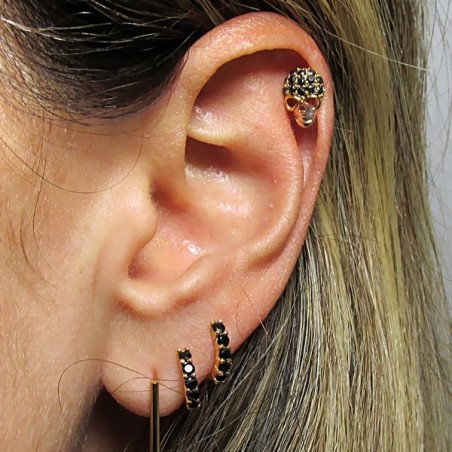 Piercing para Orelha com uma Linda Caveira com Cristais Negros - 6ORE372