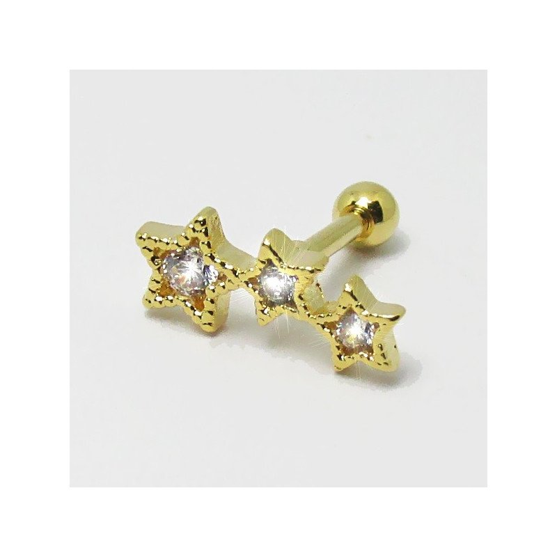 Piercing de Orelha Cluster Dourado com Estrelas - 6ORE375