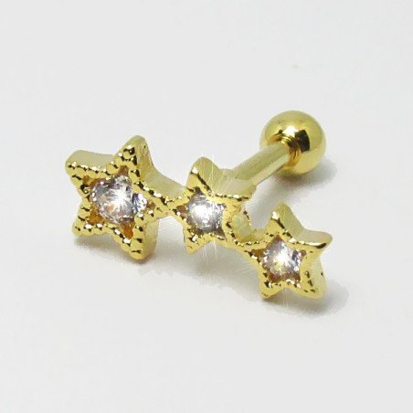 Piercing de Orelha Cluster Dourado com Estrelas - 6ORE375