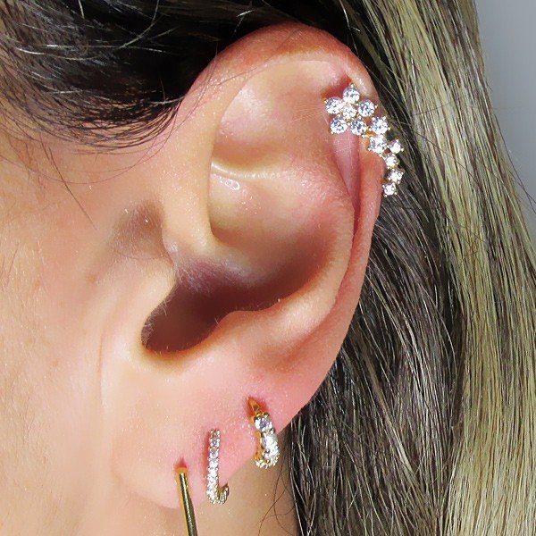 Piercing de Orelha - Divino Cluster Delicado Dourado em Prata com Zircônias  - 6ORE715 - Piercing Mania