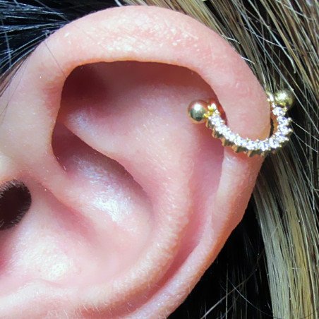 Piercing de Orelha Helix Dourado com Cristais - 6ORE410