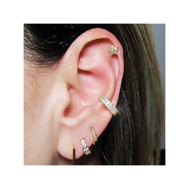 Piercing Fake Argolinha Dourada para Orelha Cravejado de Cristais - 6ORE431