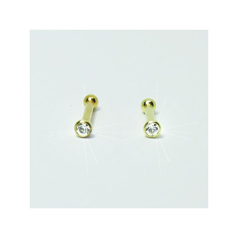 Mini Piercing Pin-Push para Tragus ou Hélix - Ponto de Luz PVD Gold - 7TRG53