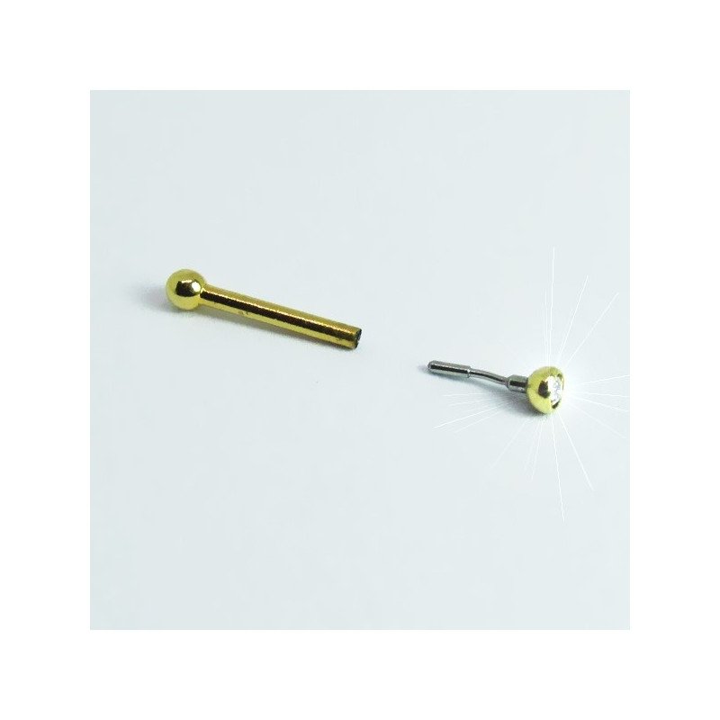 Mini Piercing Pin-Push para Tragus ou Hélix - Ponto de Luz PVD Gold - 7TRG53