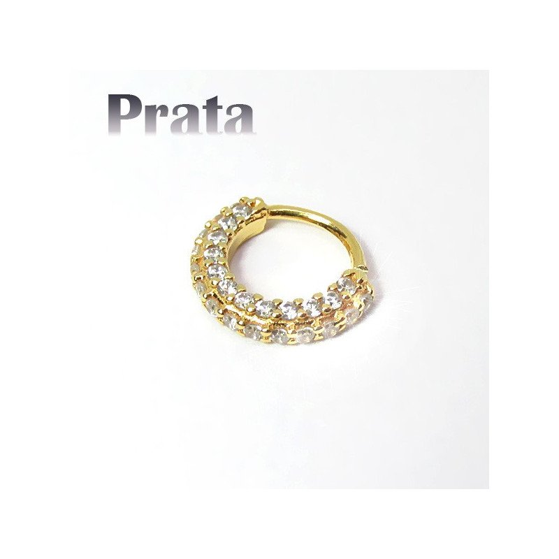 Piercing em Prata 950 - Hélix ou Daith Argolinha Dourada Toda Cravejada - 6ORE555