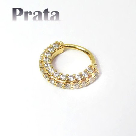 Piercing em Prata 950 - Hélix ou Daith Argolinha Dourada Toda Cravejada - 6ORE555