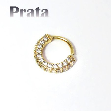 Piercing em Prata 950 - Hélix ou Daith Argolinha Dourada Toda Cravejada - 6ORE555