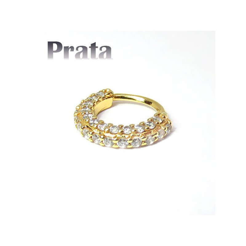 Piercing em Prata 950 - Hélix ou Daith Argolinha Dourada Toda Cravejada - 6ORE555