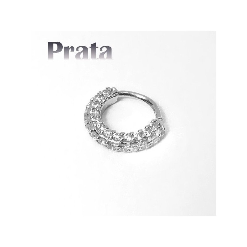 Piercing em Prata 950 - Hélix ou Daith Argolinha Toda Cravejada - 6ORE556