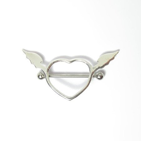 Piercing para Mamilo - Coração com Asas em Prata- 14MAM12