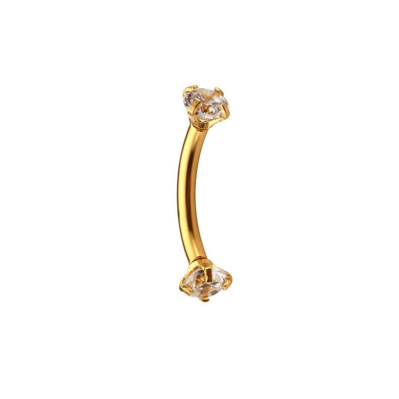 Piercing Barbell Curvo para Sobrancelha - PVD Gold - Zircônias - 4SOB14