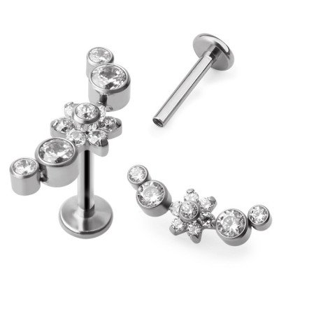 Labret em Titânio para Tragus ou Hélix -  Cluster Flor com Zircônias - 7TRG84