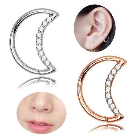 Piercing Daith - Meia Lua em Titânio com Zircônias - 6ORE596