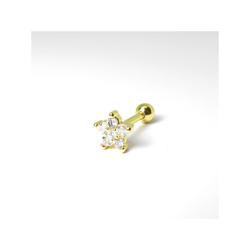 Piercing de Orelha Dourado - Florzinha com Cristais - 6ORE481
