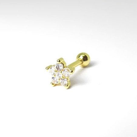 Piercing de Orelha Dourado - Florzinha com Cristais - 6ORE481