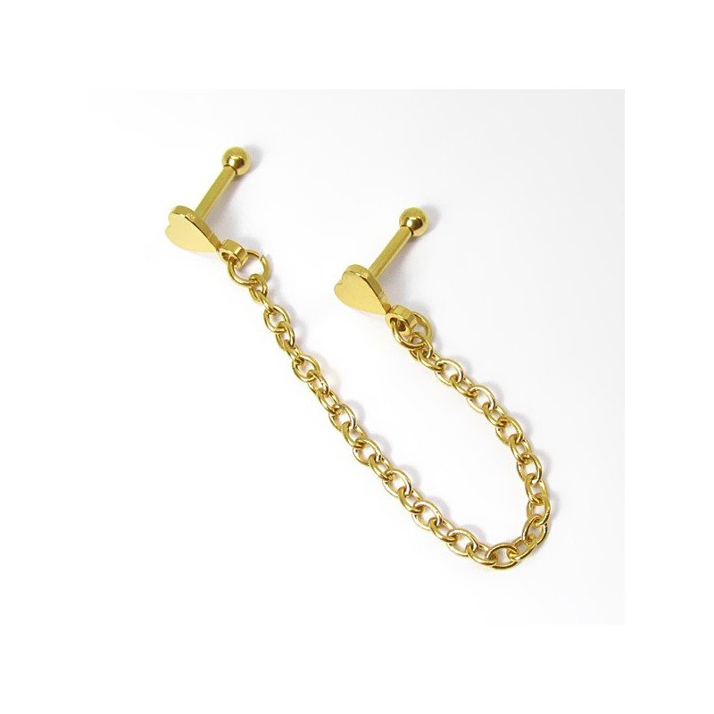 Piercing de Orelha PVD Gold - Coração com Correntinha - 6ORE622