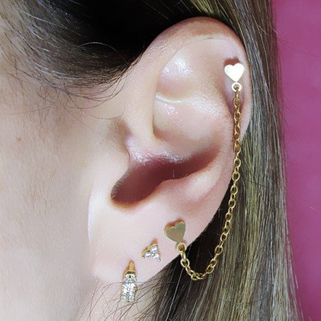 Piercing de Orelha PVD Gold - Coração com Correntinha - 6ORE622