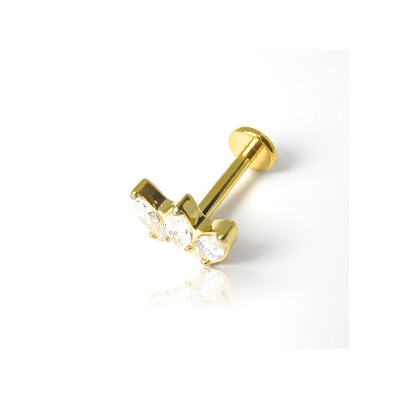 Piercing de Tragus Labret - Coroa de Zircônia  - Titânio PVD Gold - 7TRG94