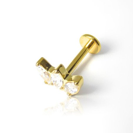 Piercing de Tragus Labret - Coroa de Zircônia  - Titânio PVD Gold - 7TRG94