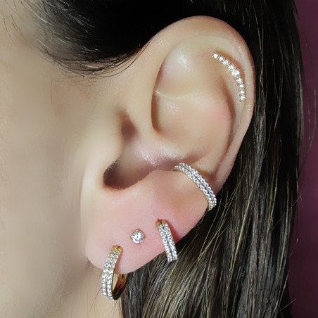 Piercing  Helix ou Conch Argolinha Dupla Cravejada - 100% em Titânio PVD Gold - 6ORE640